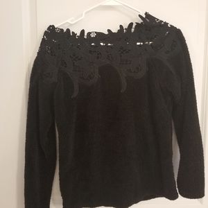 Black Lace Boat Neck Sweater